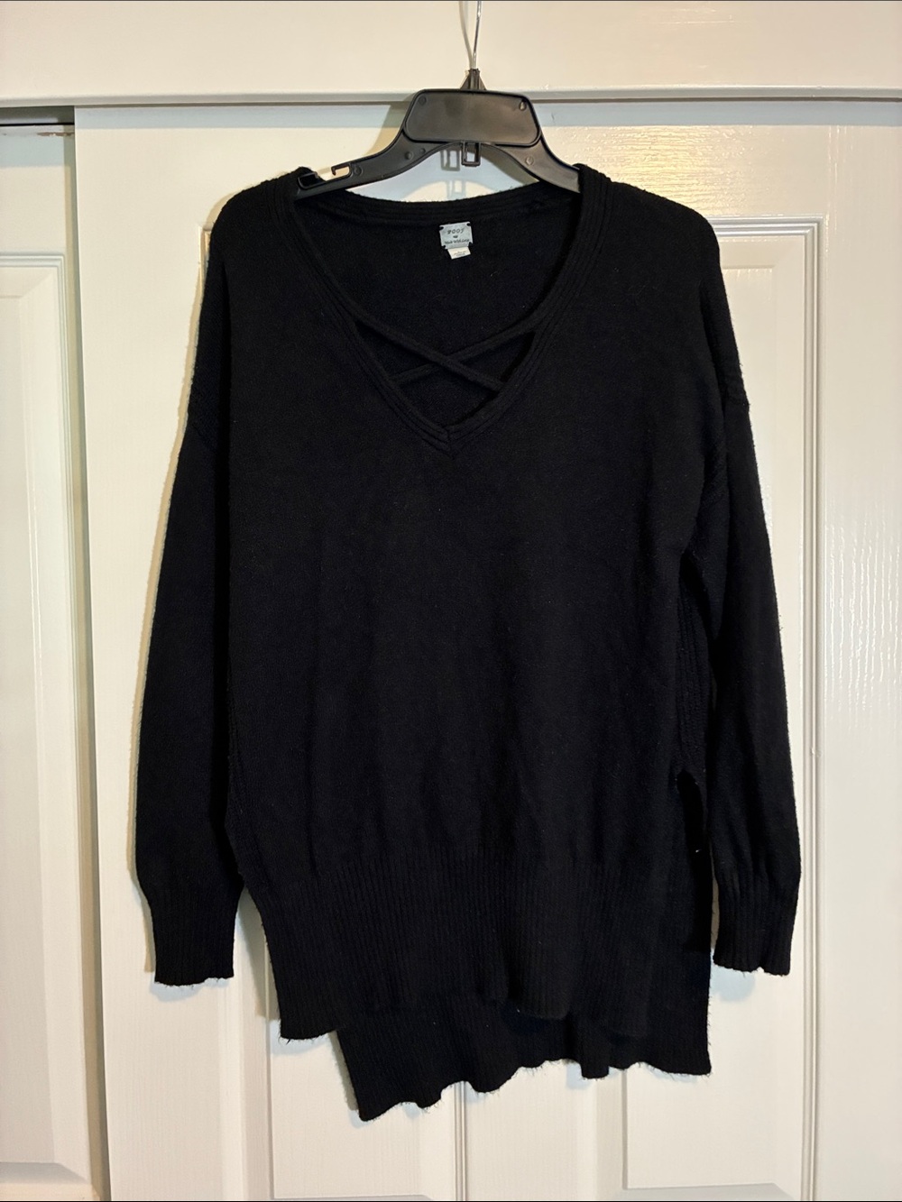 Poof! Black V-Neck Sweater with Crisscross Straps